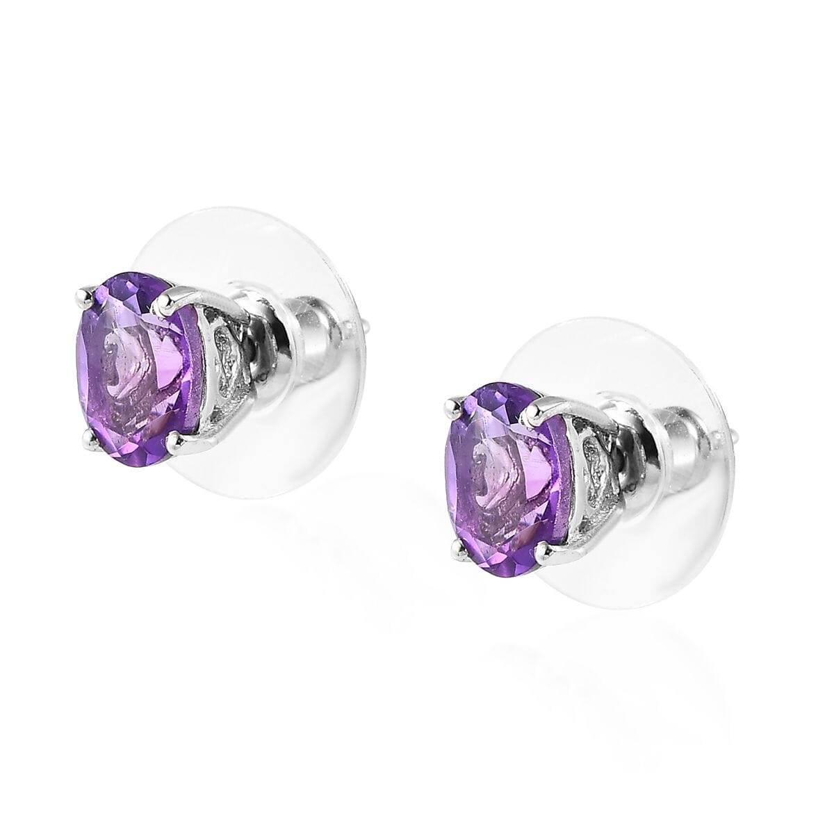 Rose De France Amethyst Solitaire Stud Earrings in Platinum Over Sterling Silver 2.25 ctw image number 3