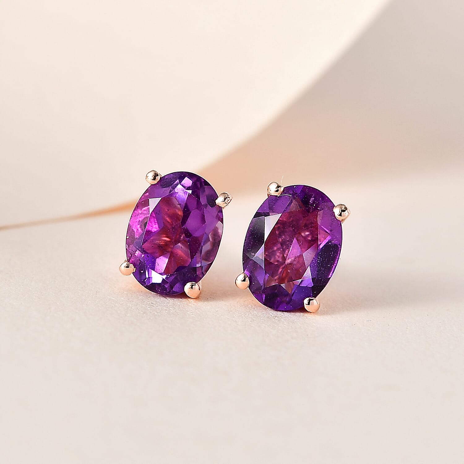 Rose De France Amethyst Solitaire Stud Earrings in Vermeil Rose Gold Over Sterling Silver 2.25 ctw