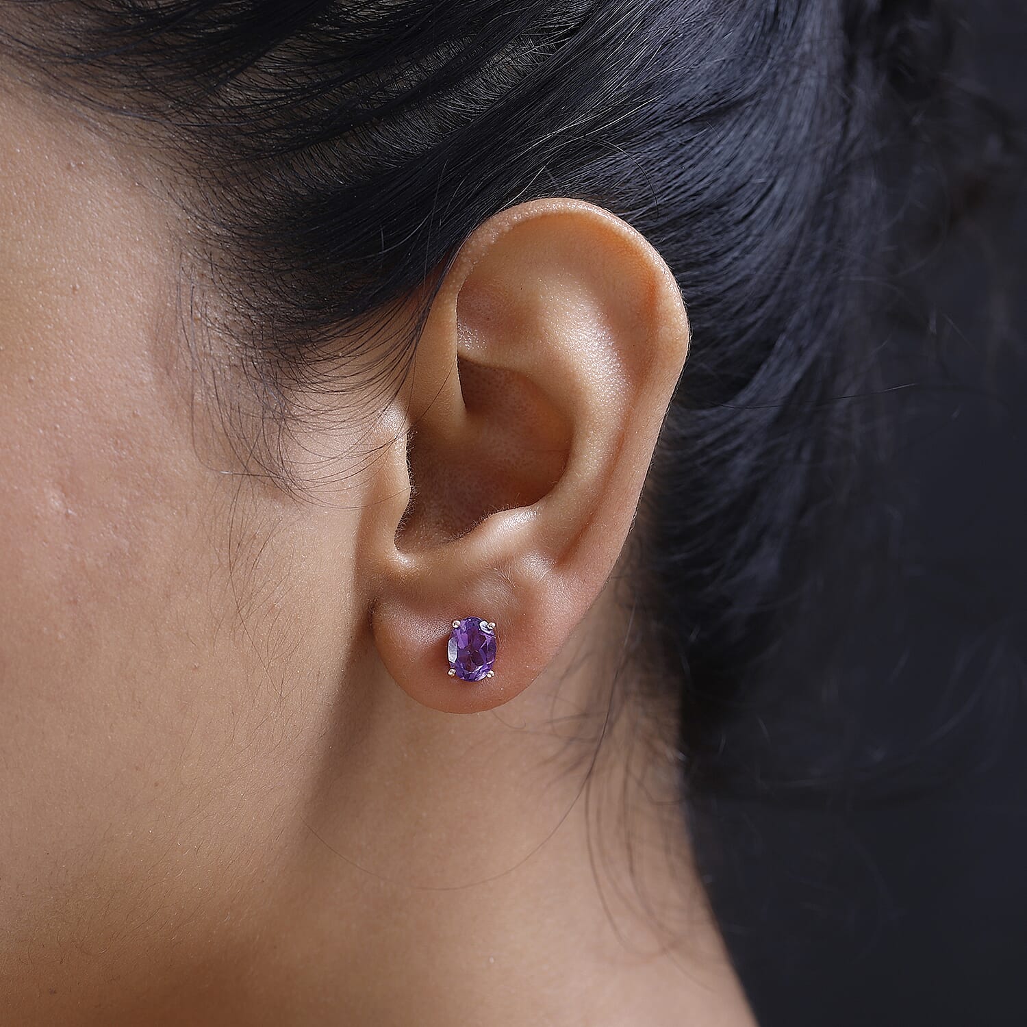 Rose De France Amethyst Solitaire Stud Earrings in Vermeil Rose Gold Over Sterling Silver 2.25 ctw