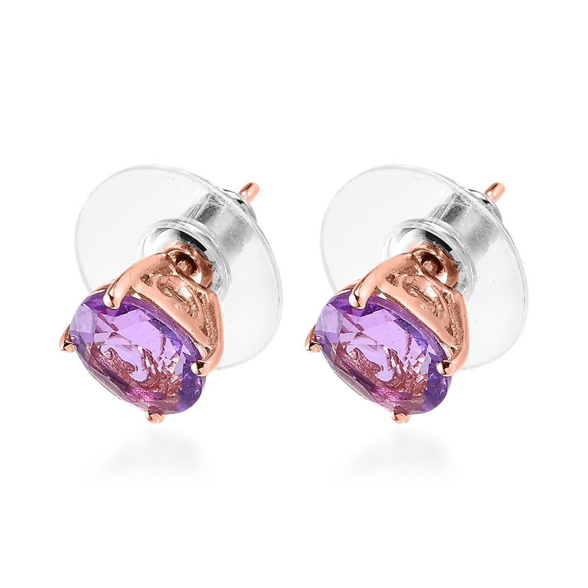 Rose De France Amethyst Solitaire Stud Earrings in Vermeil Rose Gold Over Sterling Silver 2.25 ctw image number 3