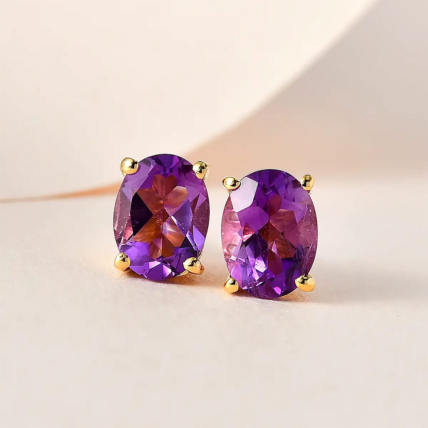 Rose De France Amethyst Solitaire Stud Earrings in Vermeil Yellow Gold Over Sterling Silver, Amethyst Jewelry, Birthstone Earrings, Gift For Her 2.25 ctw