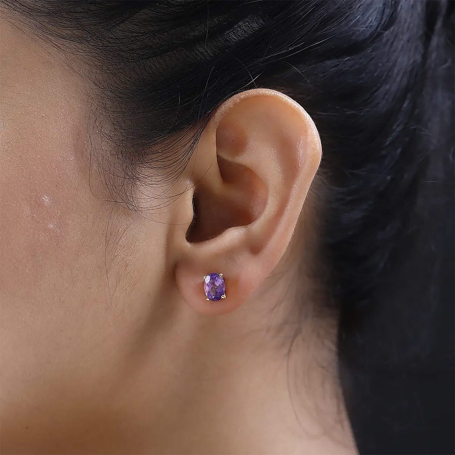 Rose De France Amethyst Solitaire Stud Earrings in Vermeil Yellow Gold Over Sterling Silver, Amethyst Jewelry, Birthstone Earrings, Gift For Her 2.25 ctw