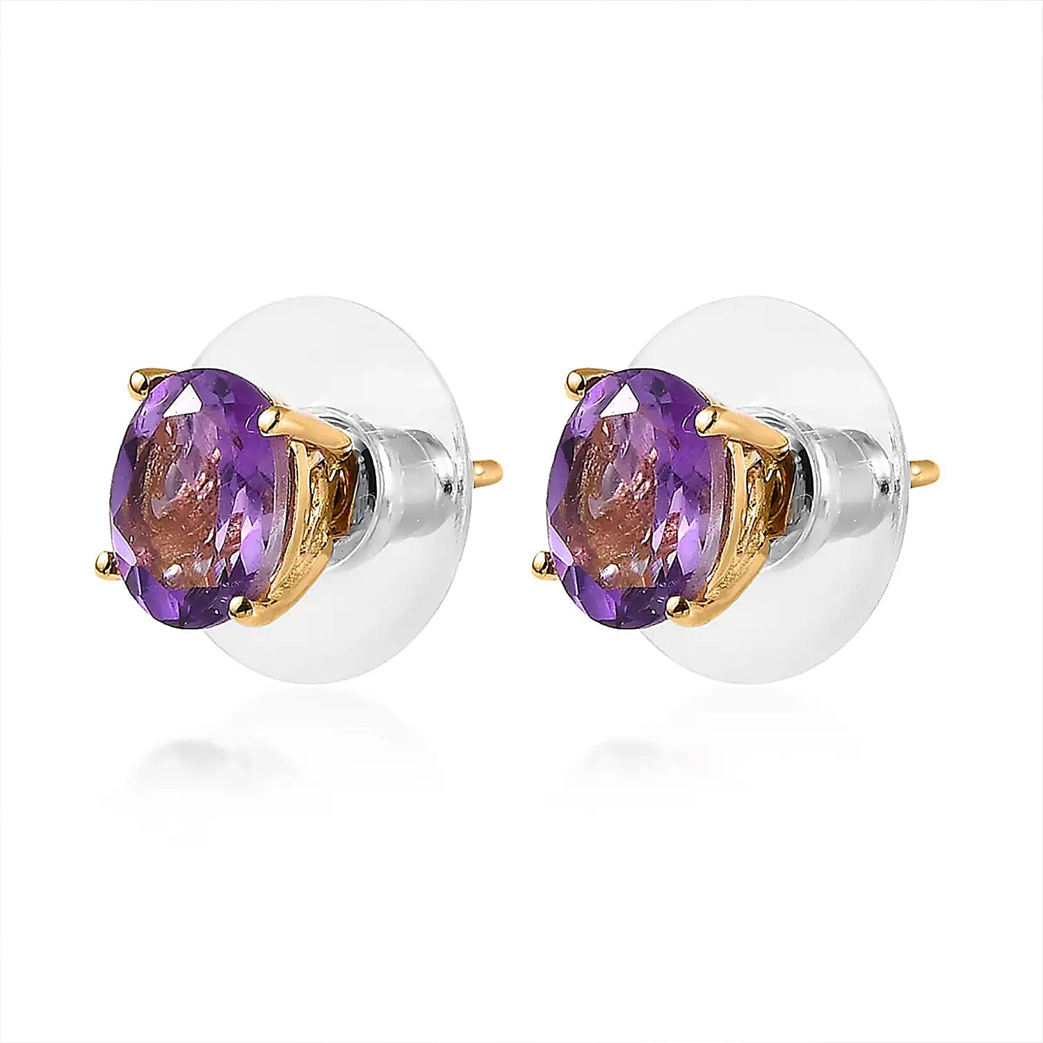 Rose De France Amethyst Solitaire Stud Earrings in Vermeil Yellow Gold Over Sterling Silver, Amethyst Jewelry, Birthstone Earrings, Gift For Her 2.25 ctw