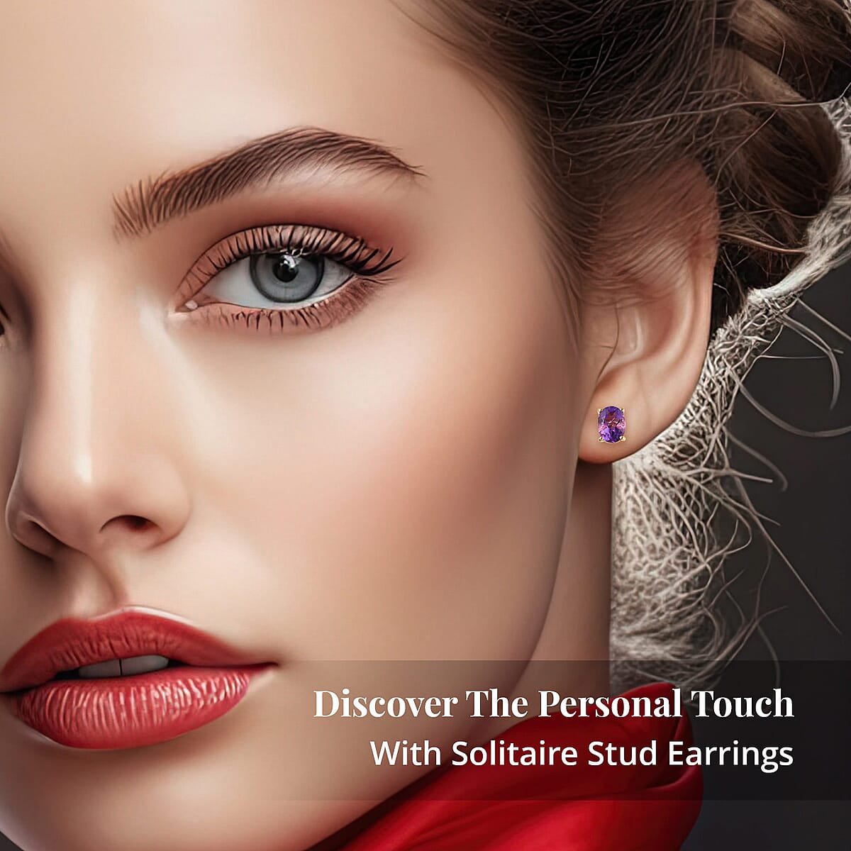 African Amethyst Solitaire Stud Earrings in Vermeil Yellow Gold Over Sterling Silver, Amethyst Jewelry, Birthstone Earrings, Gift For Her 2.15 ctw image number 2