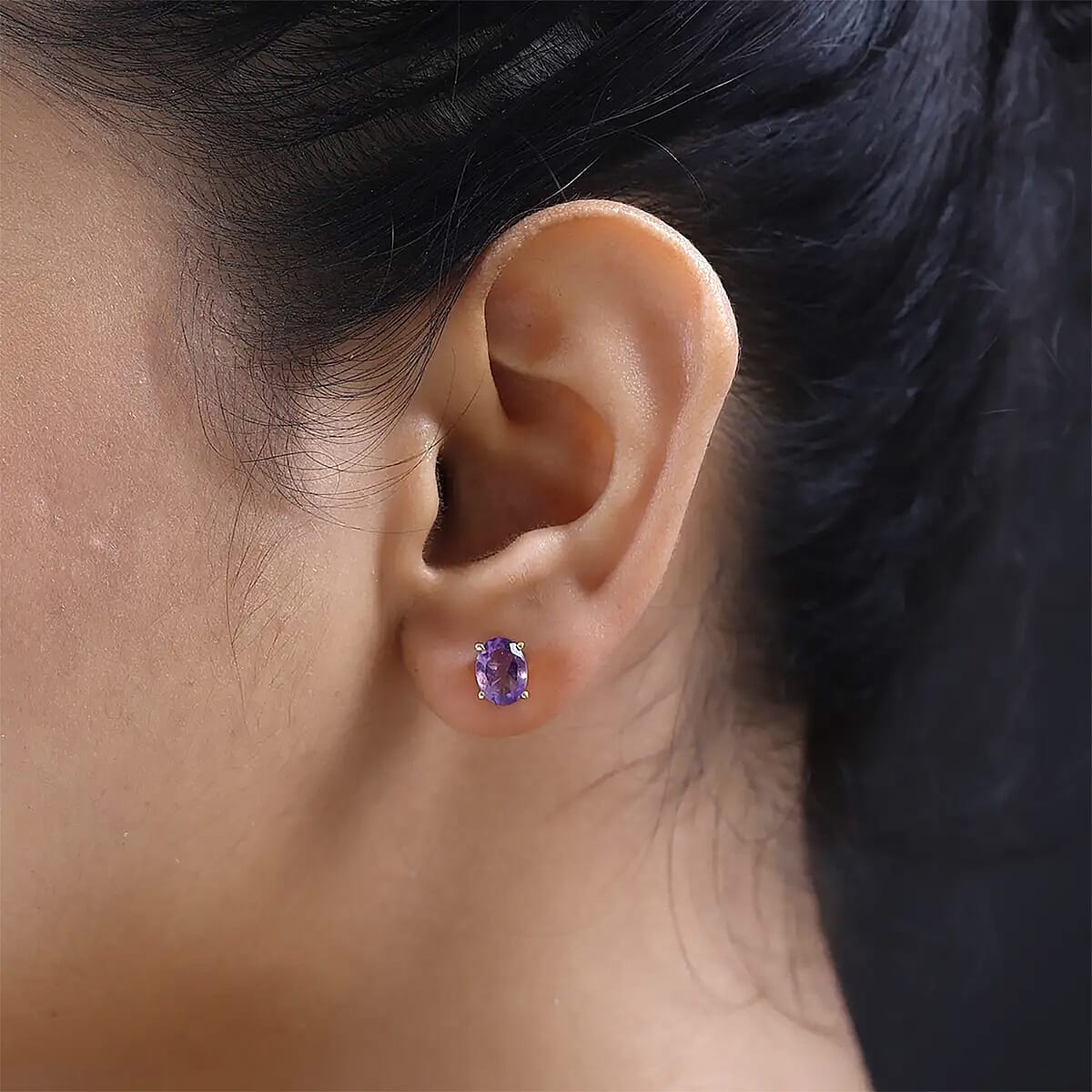 African Amethyst Solitaire Stud Earrings in Vermeil Yellow Gold Over Sterling Silver, Amethyst Jewelry, Birthstone Earrings, Gift For Her 2.15 ctw image number 7