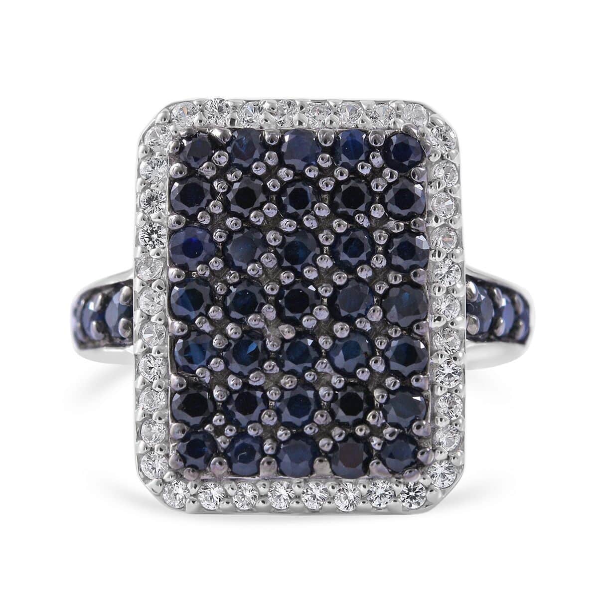 Premium Kanchanaburi Blue Sapphire and White Zircon Ring in Platinum Over Sterling Silver (Size 10.0) 2.60 ctw image number 0