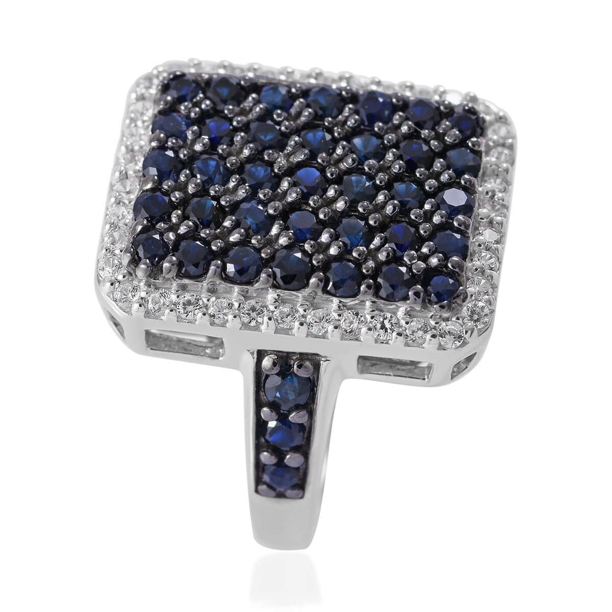 Premium Kanchanaburi Blue Sapphire and White Zircon Ring in Platinum Over Sterling Silver (Size 10.0) 2.35 ctw image number 2