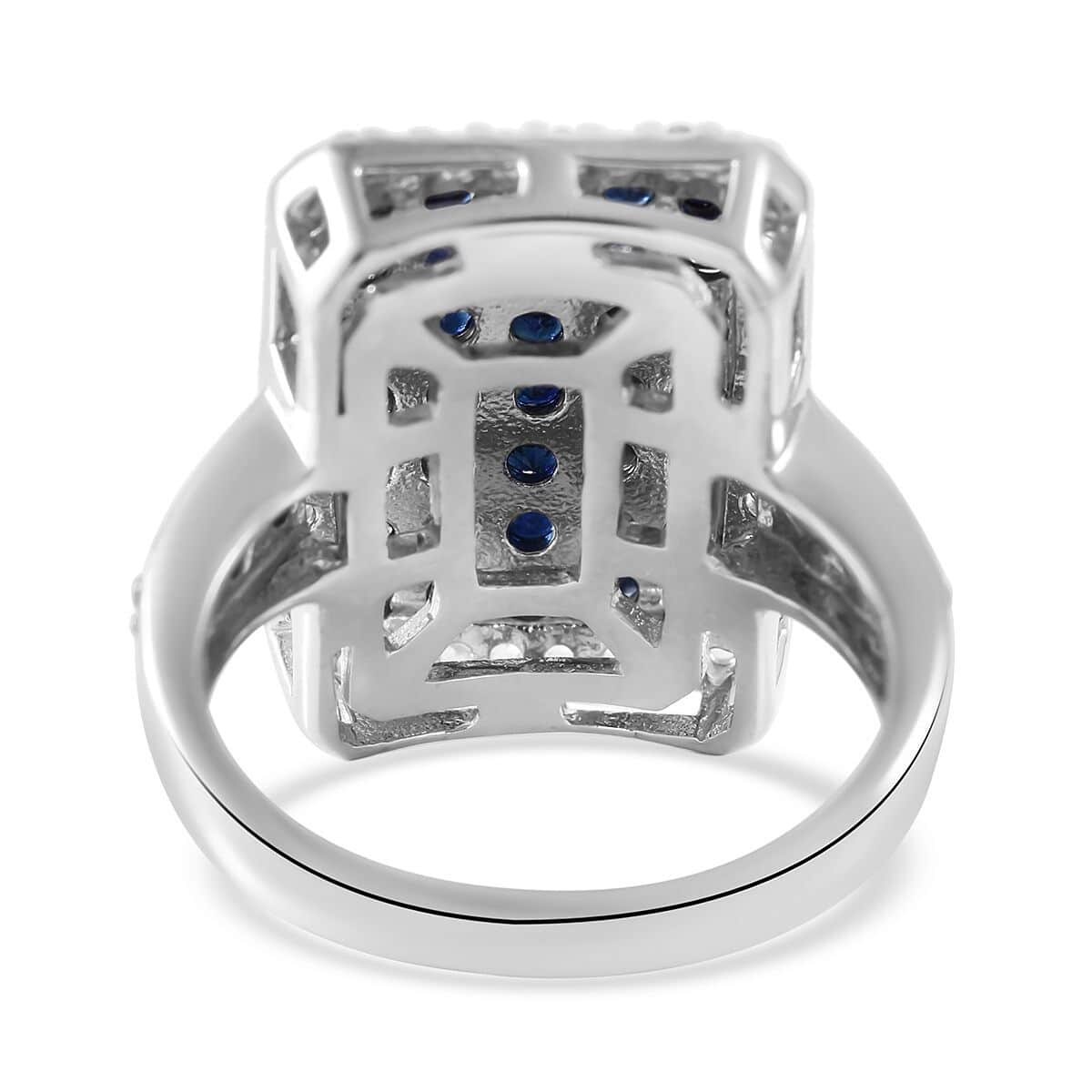 Premium Kanchanaburi Blue Sapphire and White Zircon Ring in Platinum Over Sterling Silver (Size 10.0) 2.35 ctw image number 3