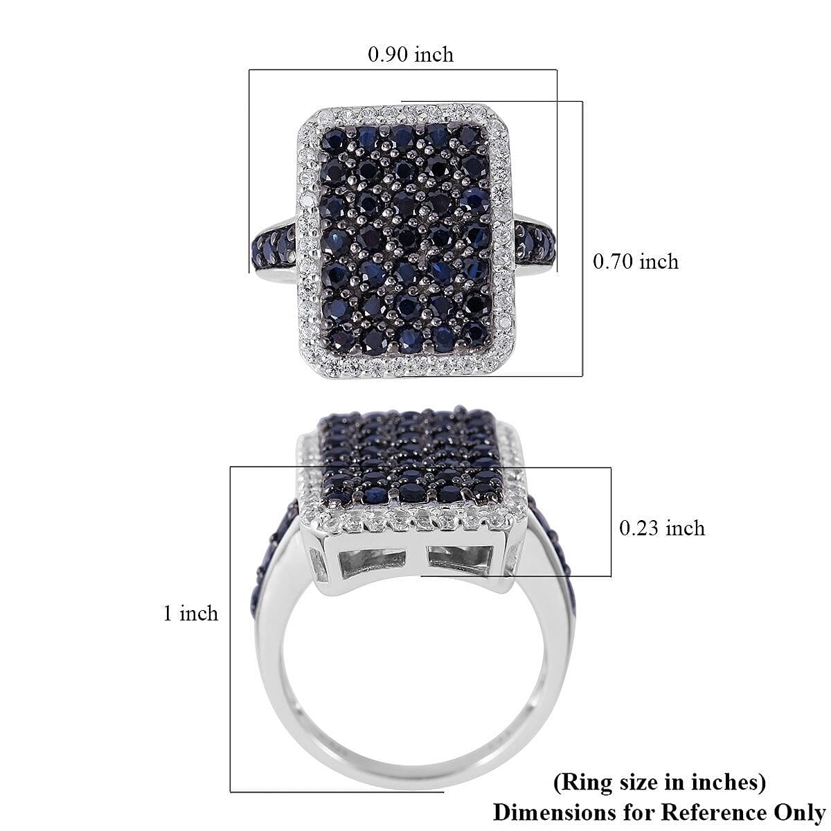 Premium Kanchanaburi Blue Sapphire and White Zircon2.35 ctw Ring in Platinum Over Sterling Silver (Size 10.0)