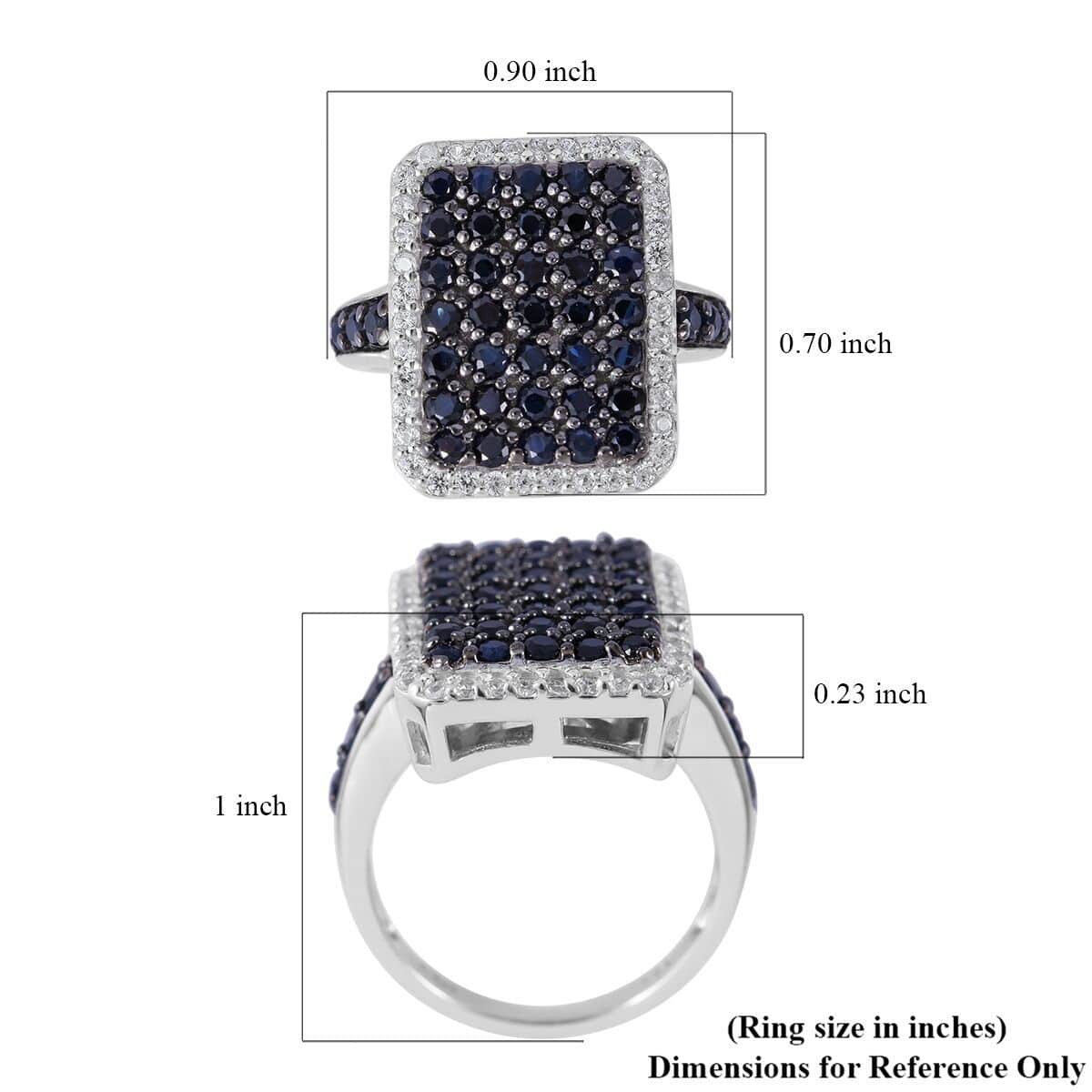 Premium Kanchanaburi Blue Sapphire and White Zircon Ring in Platinum Over Sterling Silver (Size 6.0) 2.35 ctw image number 4