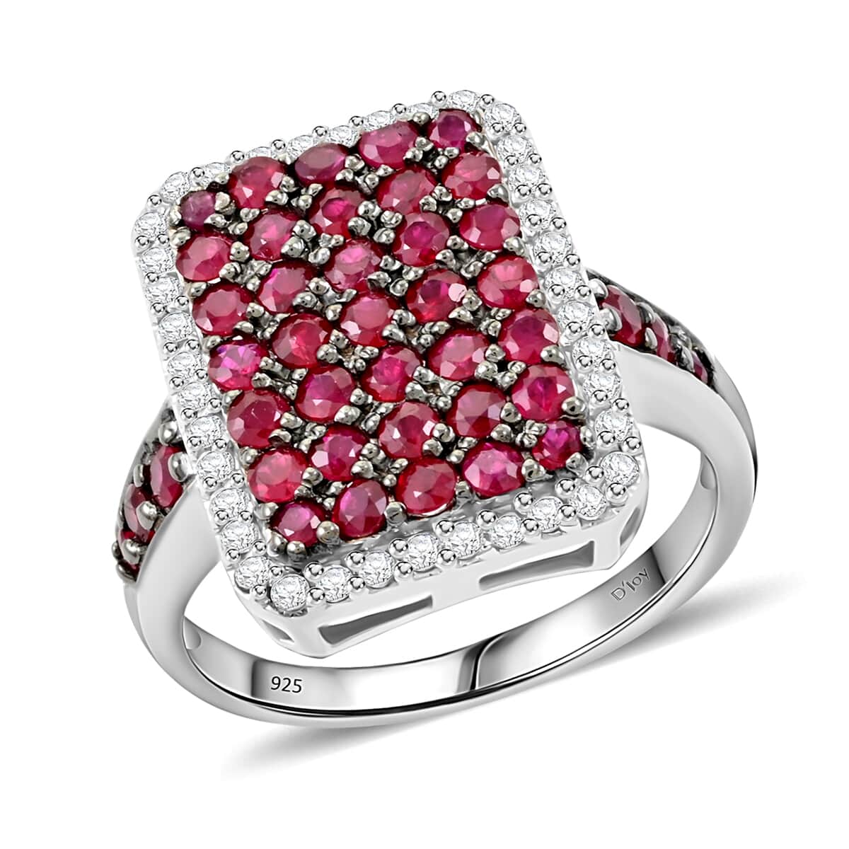 Premium Mozambique Ruby and White Zircon 2.50 ctw Ring in Platinum Over Sterling Silver (Size 10.0) image number 0