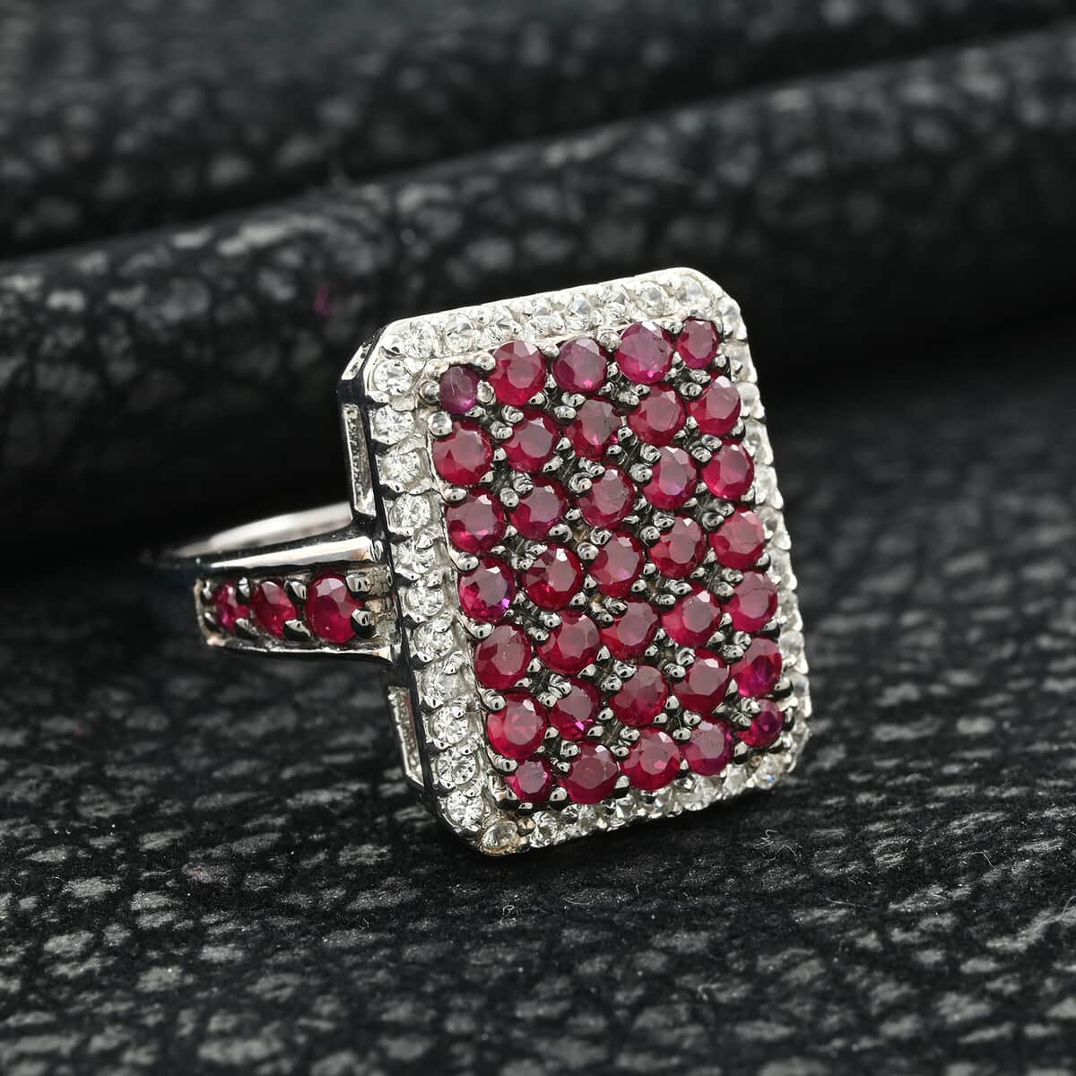 Premium Mozambique Ruby and White Zircon 2.50 ctw Ring in Platinum Over Sterling Silver (Size 10.0) image number 1