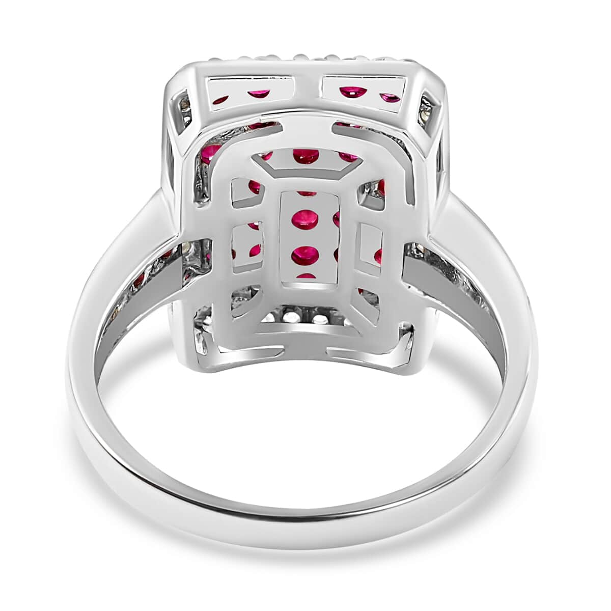 Premium Mozambique Ruby and White Zircon 2.50 ctw Ring in Platinum Over Sterling Silver (Size 10.0) image number 4