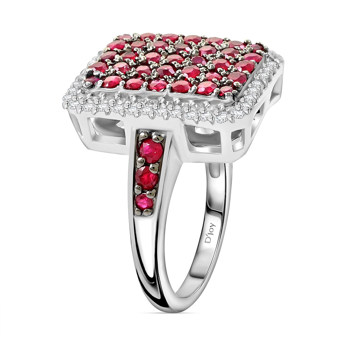 Premium Mozambique Ruby and White Zircon 2.50 ctw Ring in Platinum Over Sterling Silver (Size 8.0) image number 3