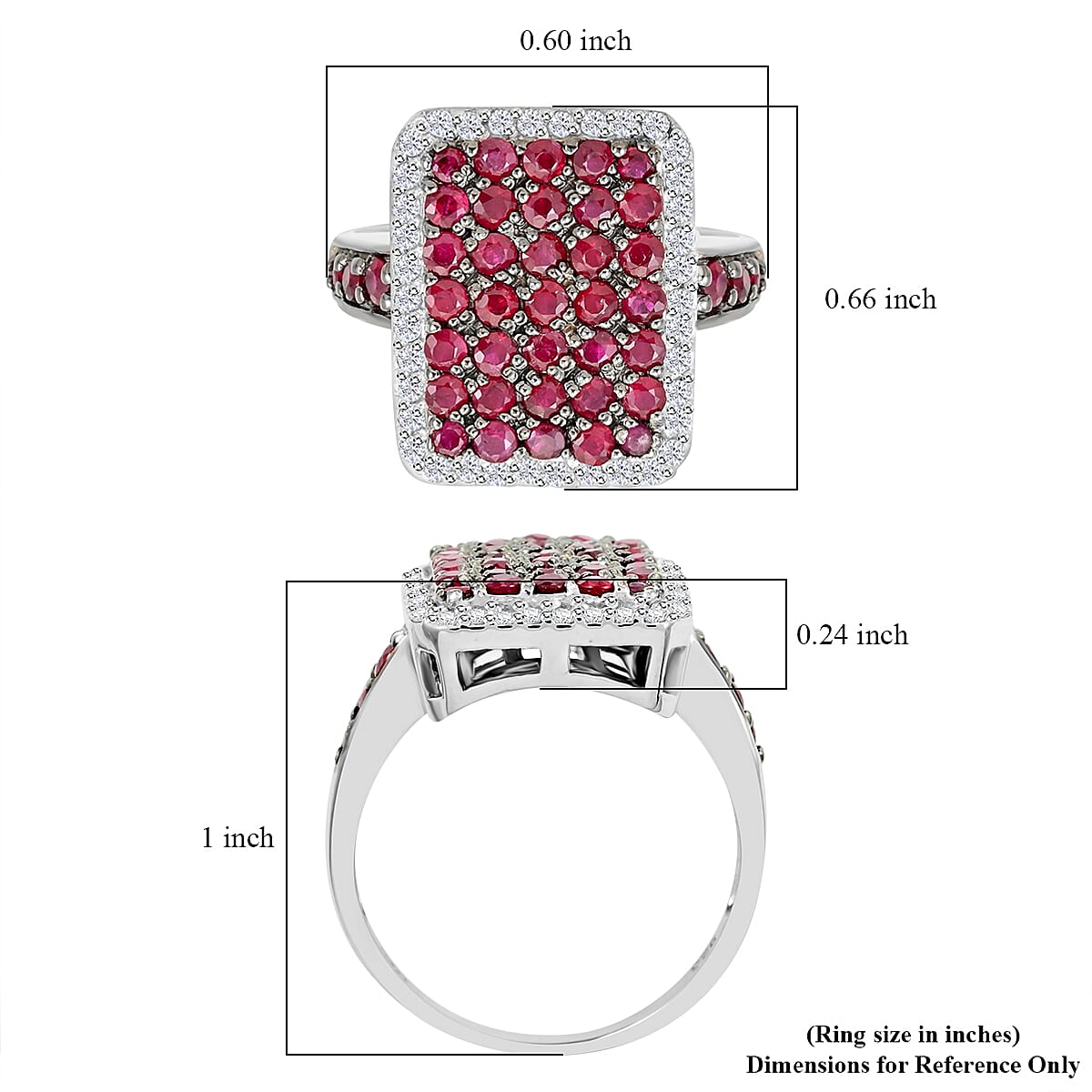 Premium Mozambique Ruby and White Zircon 2.50 ctw Ring in Platinum Over Sterling Silver (Size 8.0) image number 5