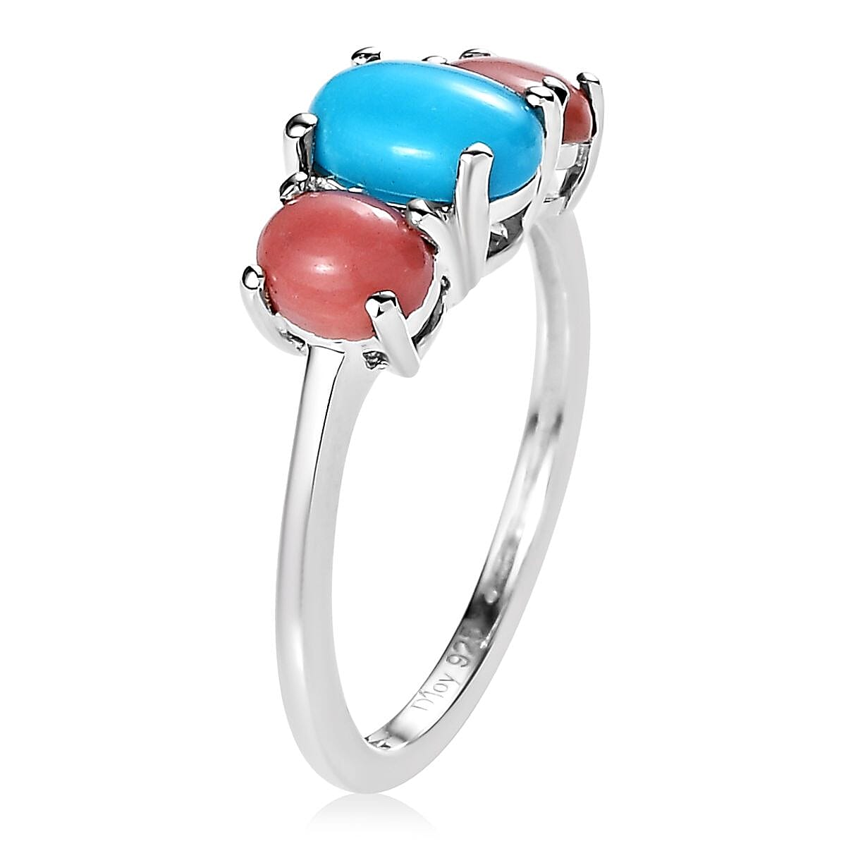 Sleeping Beauty Turquoise and Premium Oregon Peach Opal 3 Stone Ring in Sterling Silver (Size 10.0) 1.25 ctw