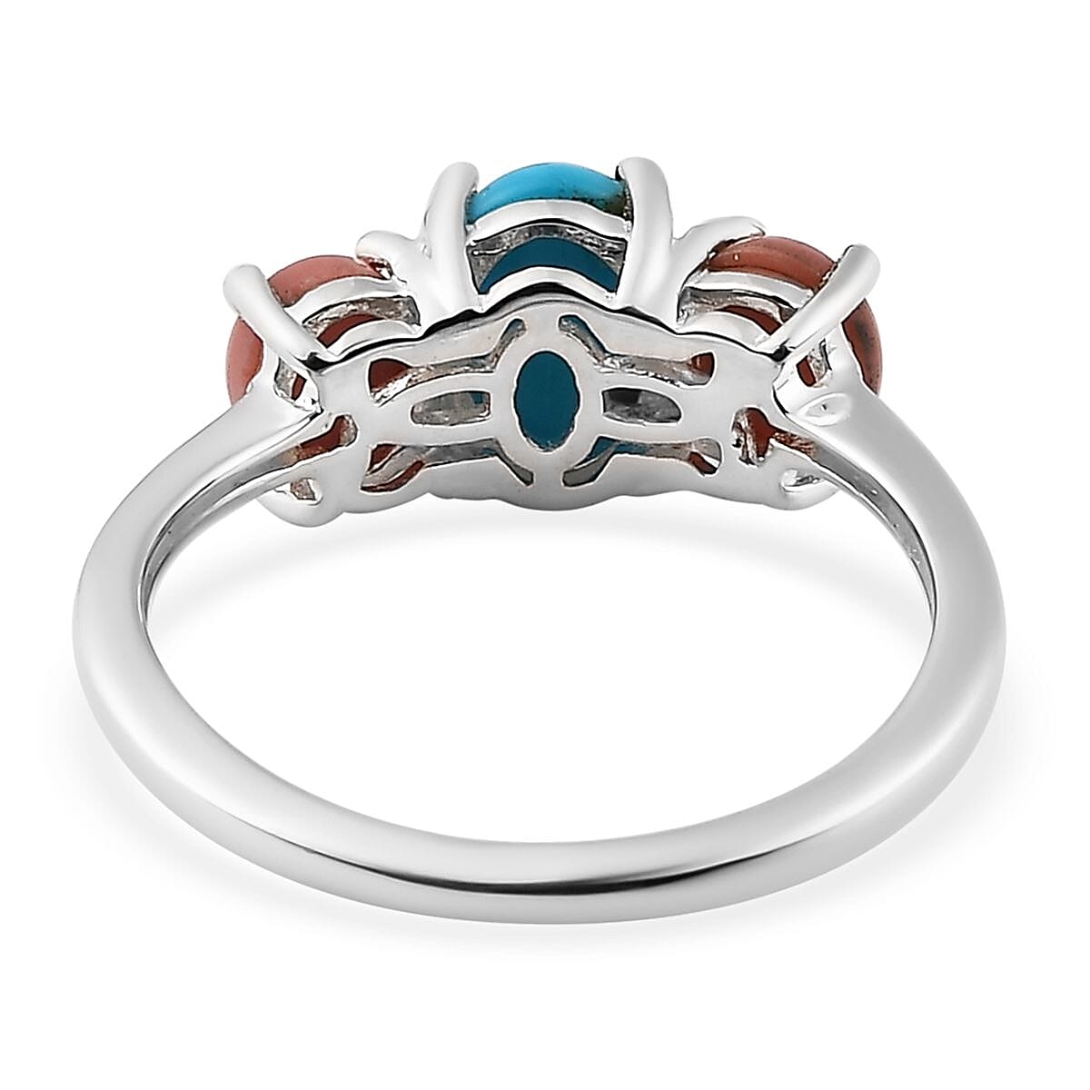 Sleeping Beauty Turquoise and Premium Oregon Peach Opal 3 Stone Ring in Sterling Silver (Size 10.0) 1.25 ctw
