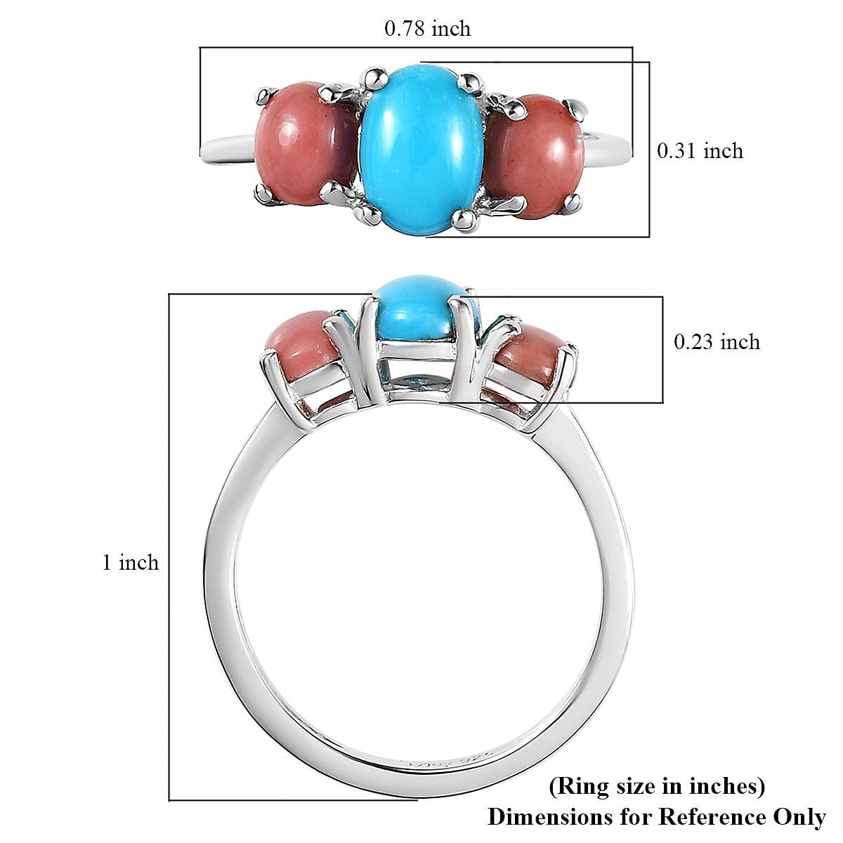 Sleeping Beauty Turquoise and Premium Oregon Peach Opal 3 Stone Ring in Sterling Silver (Size 10.0) 1.25 ctw
