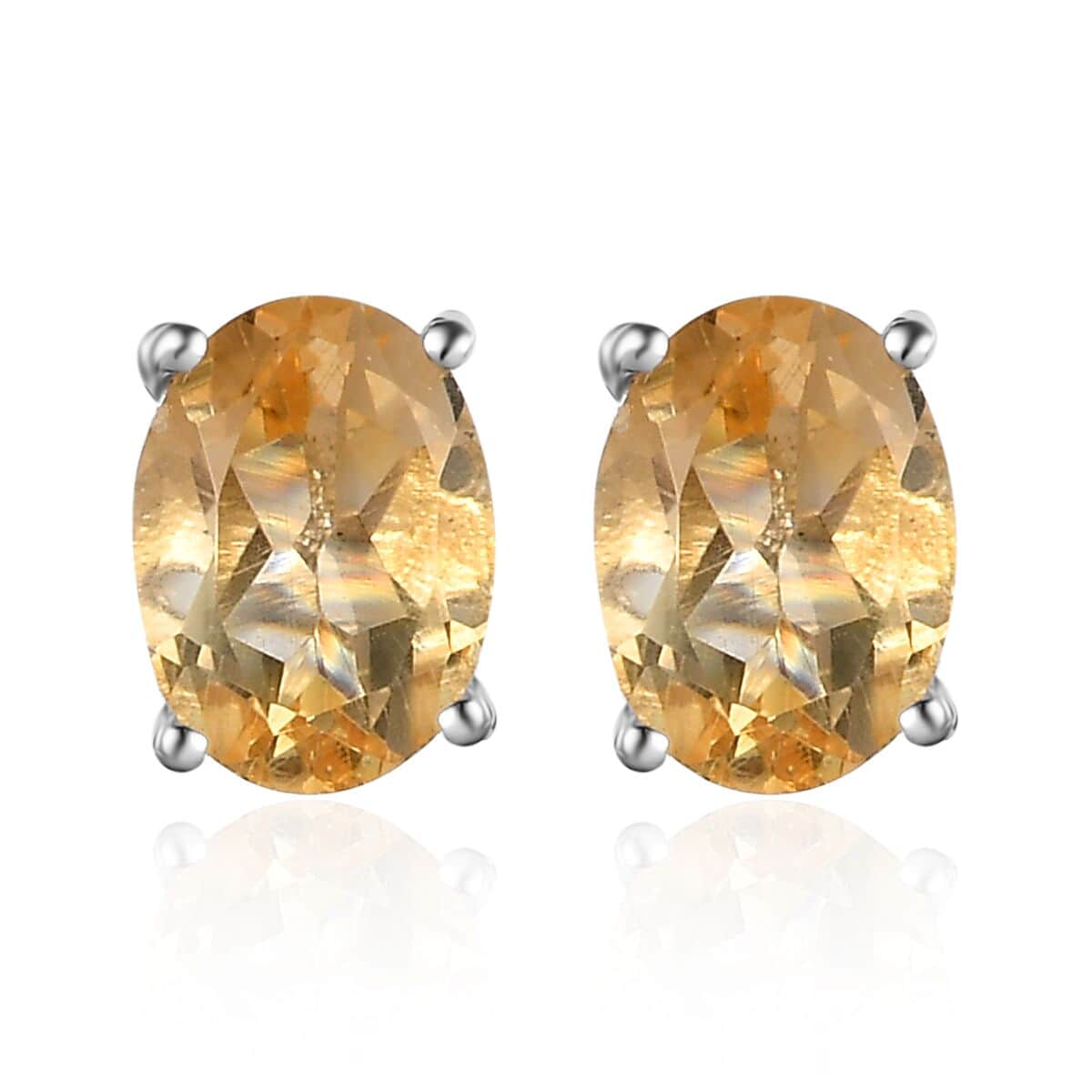 Brazilian Citrine Solitaire Stud Earrings in Platinum Over Sterling Silver, Citrine Jewelry, Birthstone Earrings Gift For Her 2.25 ctw image number 0