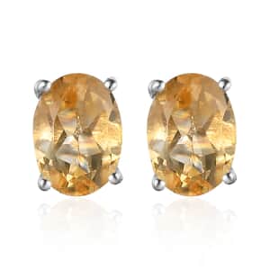 Brazilian Citrine Solitaire Stud Earrings in Platinum Over Sterling Silver, Citrine Jewelry, Birthstone Earrings Gift For Her 2.25 ctw