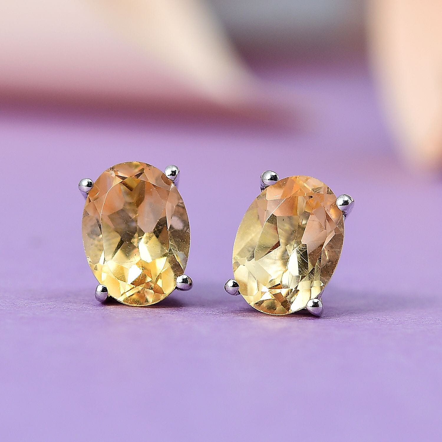 Brazilian Citrine Solitaire Stud Earrings in Platinum Over Sterling Silver, Citrine Jewelry, Birthstone Earrings Gift For Her 2.25 ctw