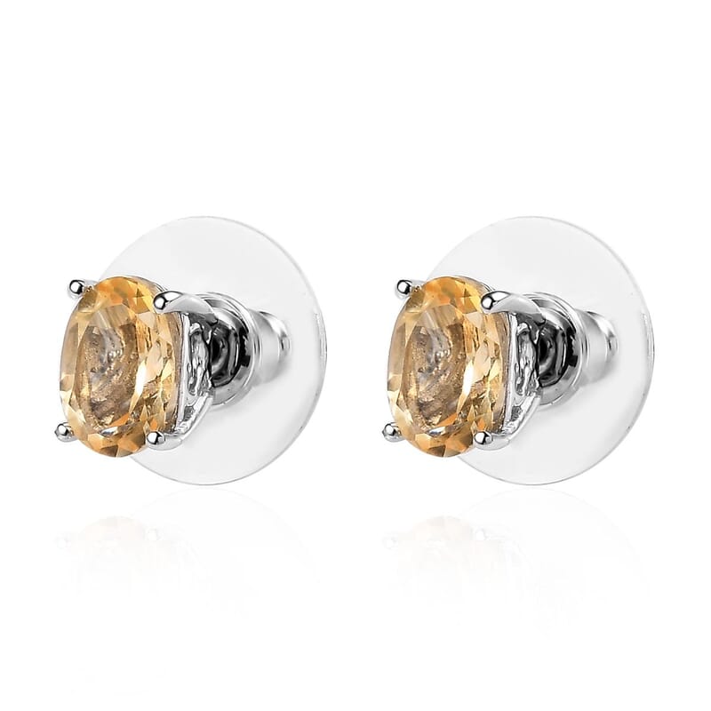 Brazilian Citrine Solitaire Stud Earrings in Platinum Over Sterling Silver, Citrine Jewelry, Birthstone Earrings Gift For Her 2.25 ctw