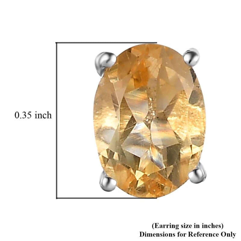 Brazilian Citrine Solitaire Stud Earrings in Platinum Over Sterling Silver, Citrine Jewelry, Birthstone Earrings Gift For Her 2.25 ctw