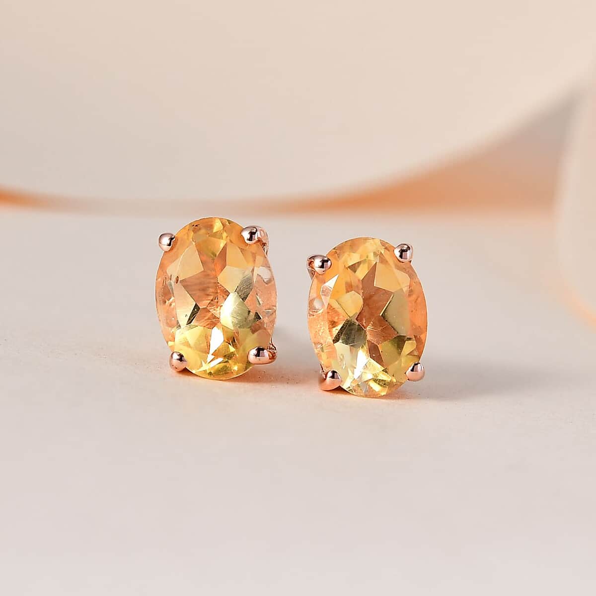 Brazilian Citrine Solitaire Stud Earrings in Vermeil Rose Gold Over Sterling Silver 2.25 ctw image number 1