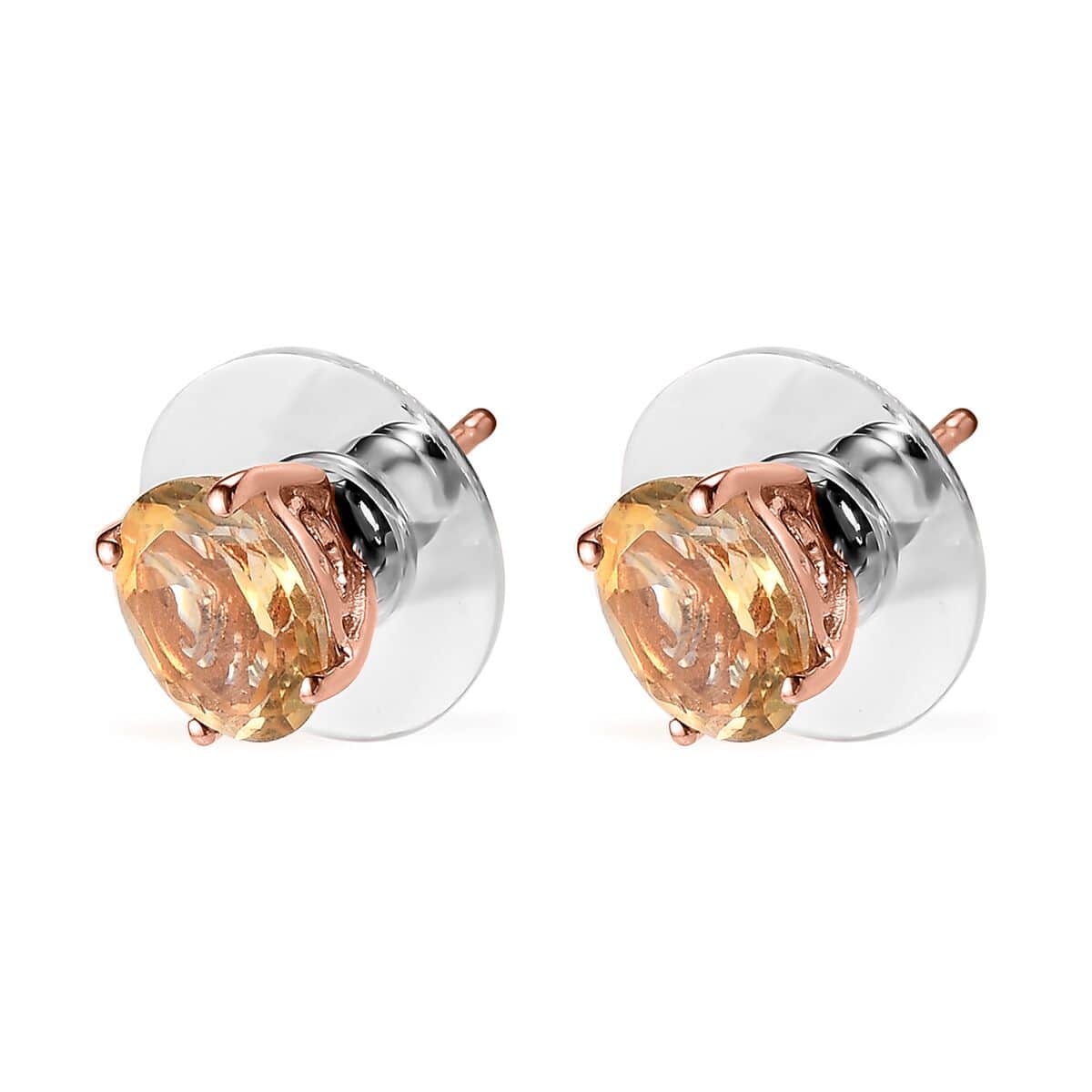 Brazilian Citrine Solitaire Stud Earrings in Vermeil Rose Gold Over Sterling Silver 2.25 ctw image number 3