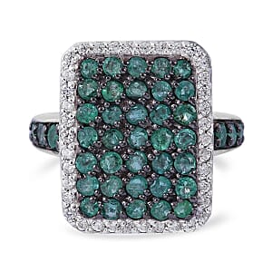 Premium Kagem Zambian Emerald and White Zircon 2.20 ctw Ring in Platinum Over Sterling Silver (Size 6.0)
