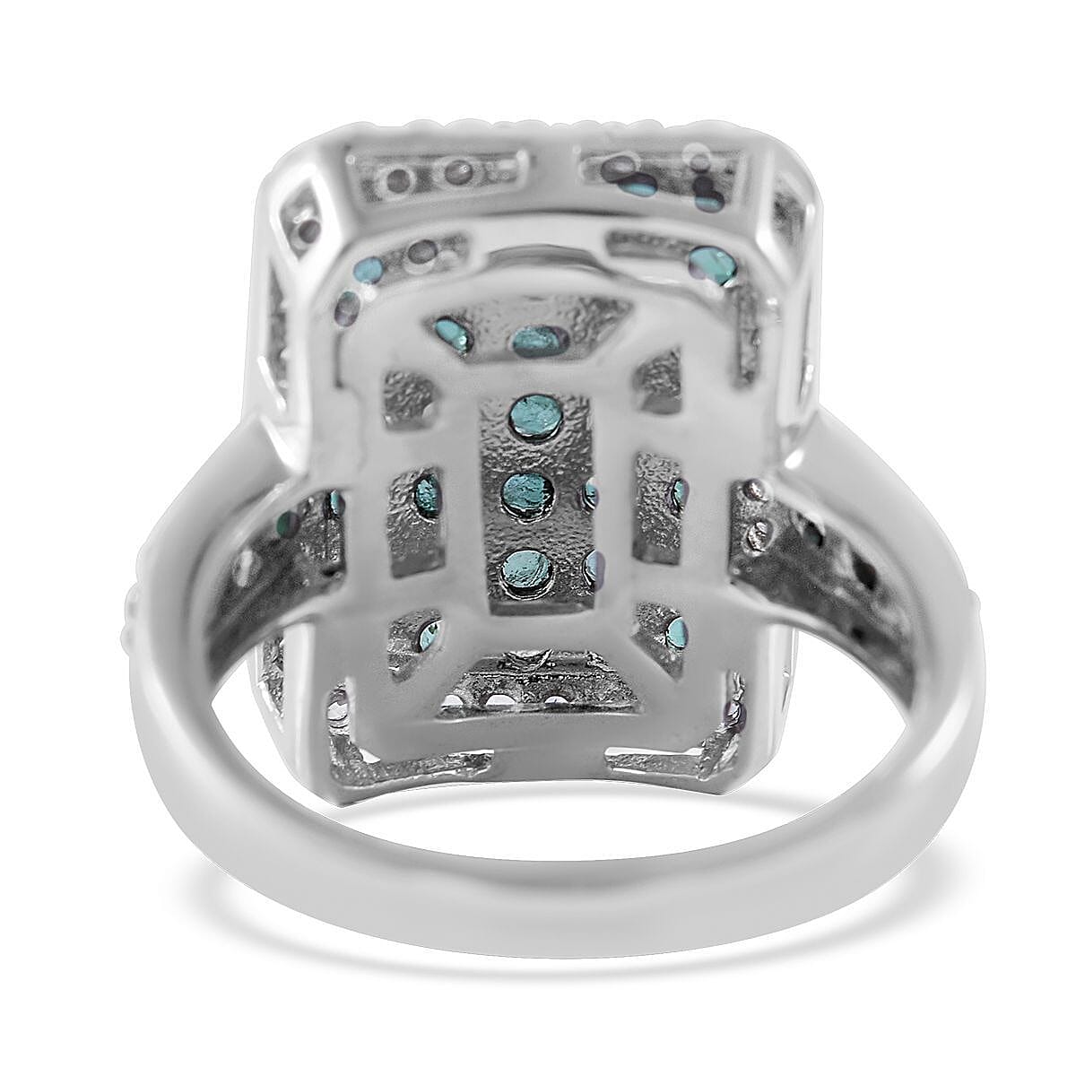 Premium Kagem Zambian Emerald and White Zircon 2.20 ctw Ring in Platinum Over Sterling Silver (Size 8.0) image number 3