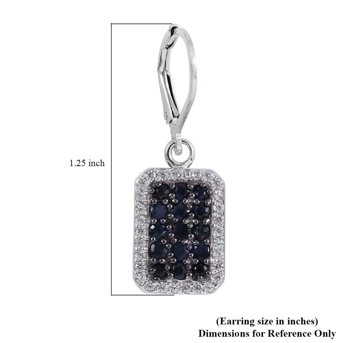 Premium Kanchanaburi Blue Sapphire and White Zircon Lever Back Earrings in Platinum Over Sterling Silver 2.10 ctw image number 5