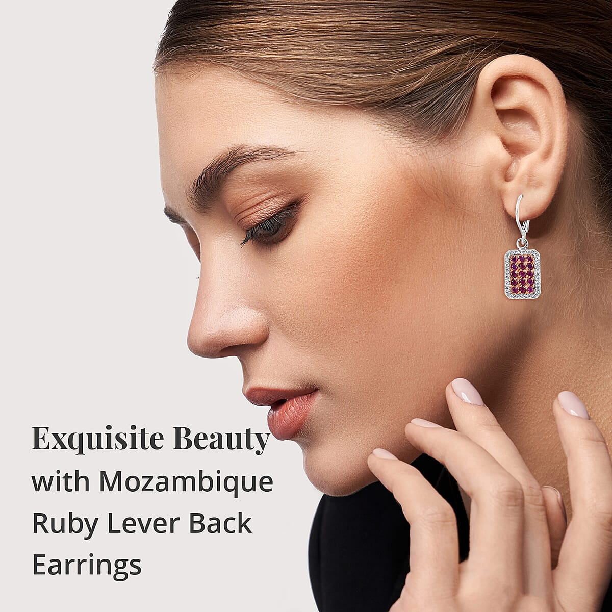 Premium Mozambique Ruby and White Zircon 1.90 ctw Lever Back Earrings in Platinum Over Sterling Silver image number 1