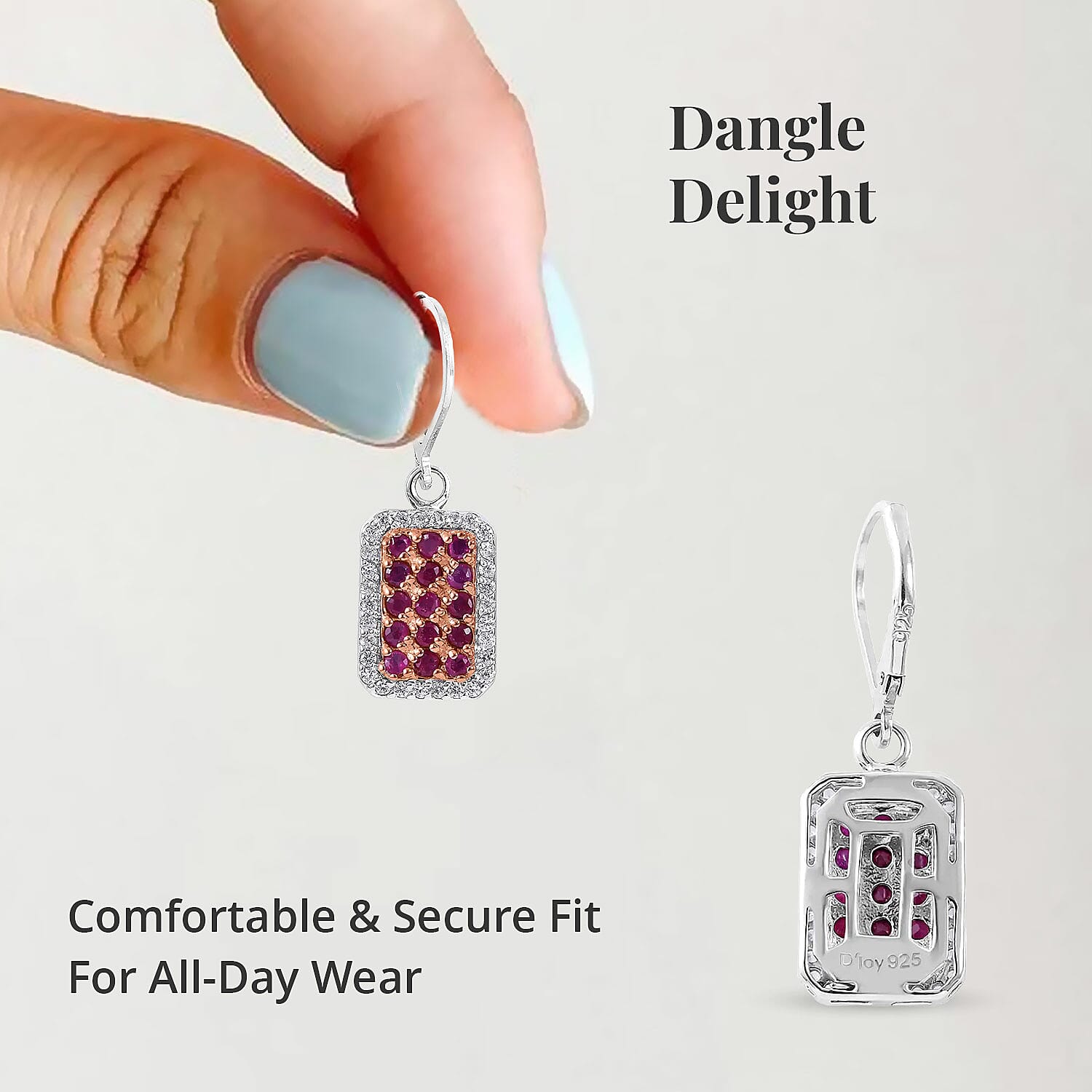 Premium Mozambique Ruby and White Zircon 1.90 ctw Lever Back Earrings in Platinum Over Sterling Silver