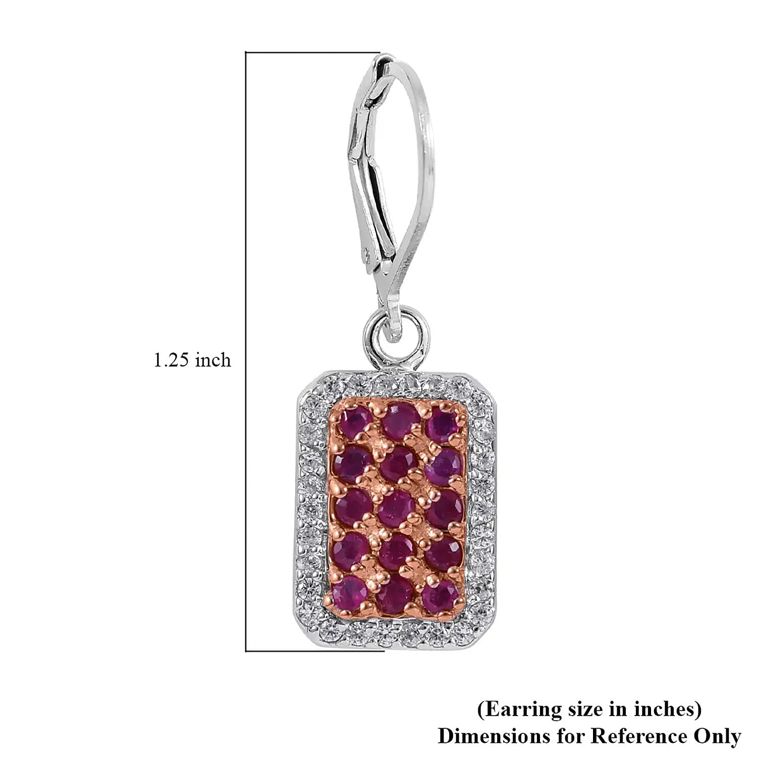 Premium Mozambique Ruby and White Zircon 1.90 ctw Lever Back Earrings in Platinum Over Sterling Silver