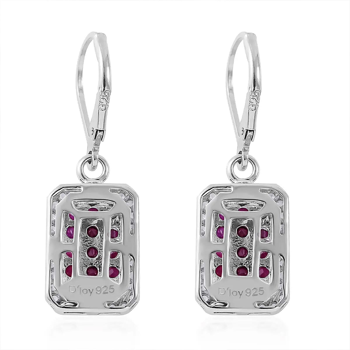 Premium Mozambique Ruby and White Zircon 1.90 ctw Lever Back Earrings in Platinum Over Sterling Silver image number 7