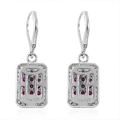 Premium Mozambique Ruby and White Zircon 1.90 ctw Lever Back Earrings in Platinum Over Sterling Silver