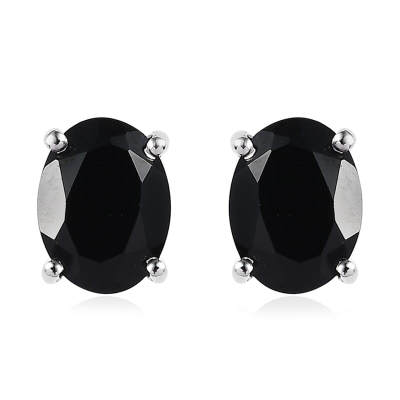 Thai Black Spinel Solitaire Stud Earrings in Platinum Over Sterling Silver 3.10 ctw