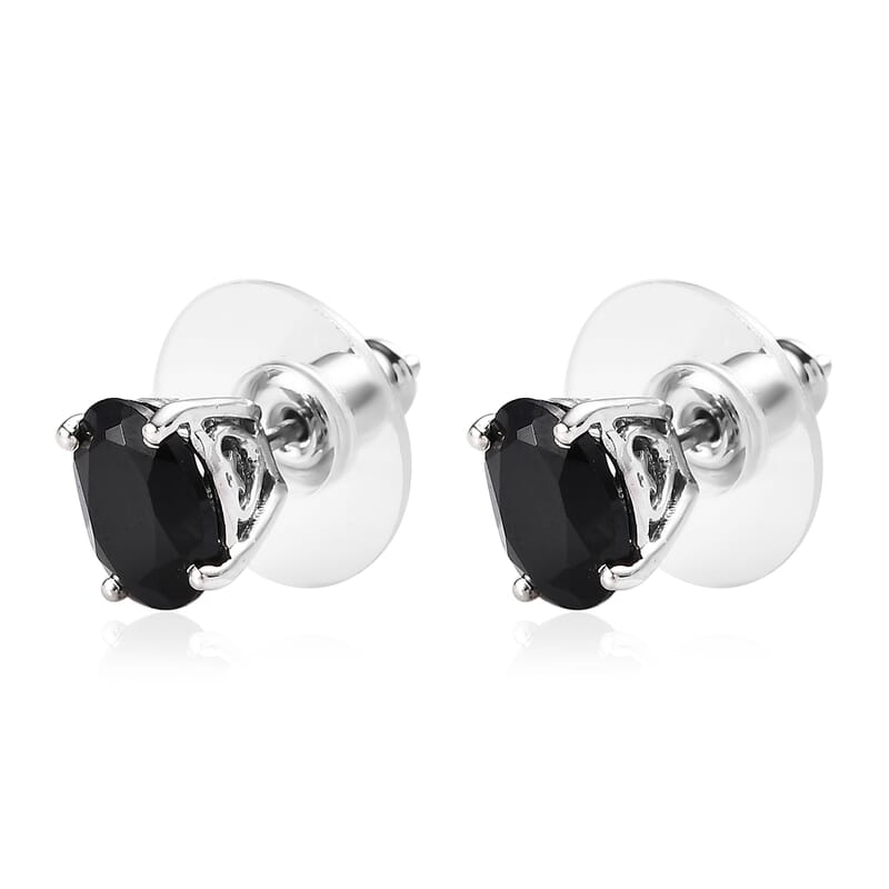 Thai Black Spinel Solitaire Stud Earrings in Platinum Over Sterling Silver 3.10 ctw
