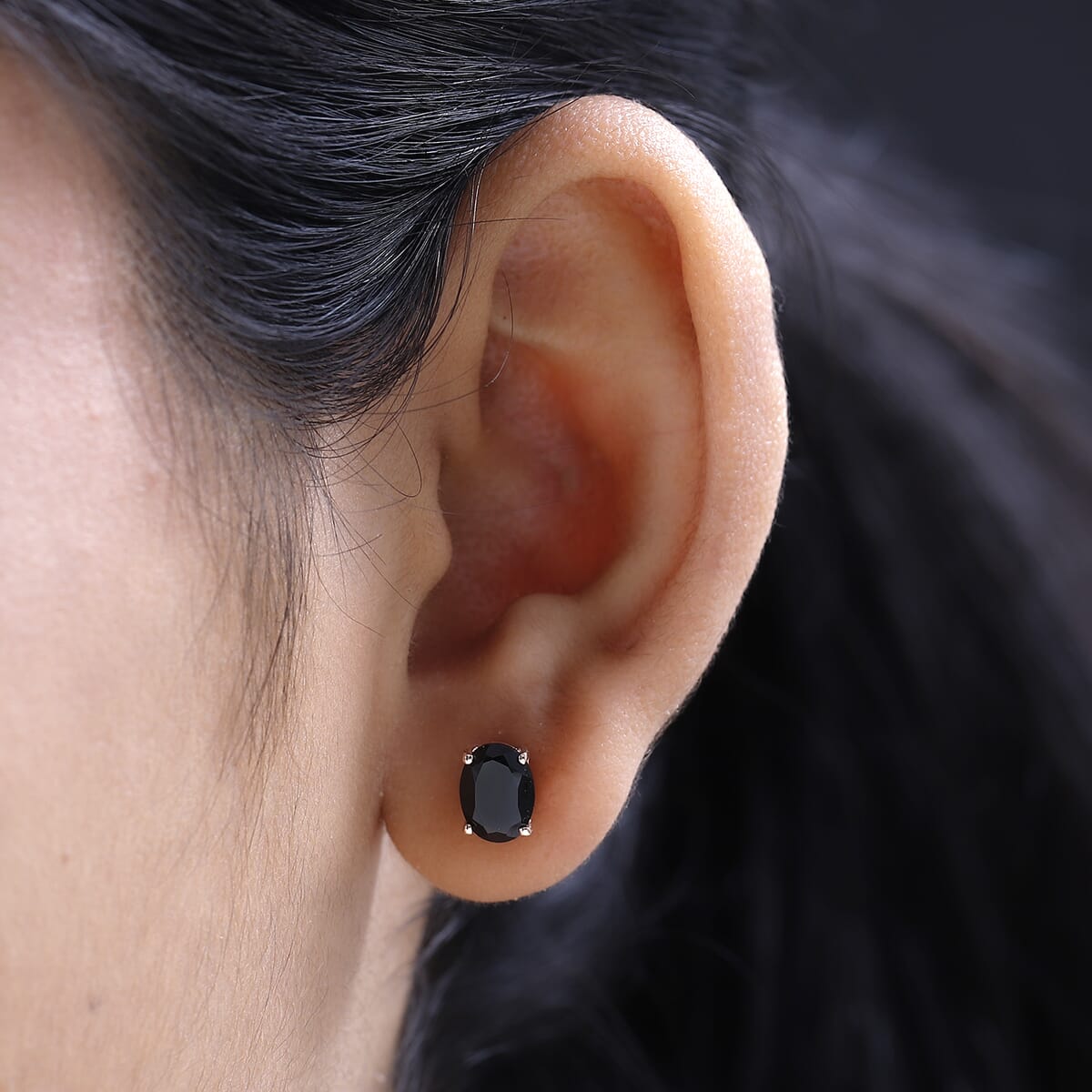 Thai Black Spinel Solitaire Stud Earrings in Platinum Over Sterling Silver 3.10 ctw image number 2