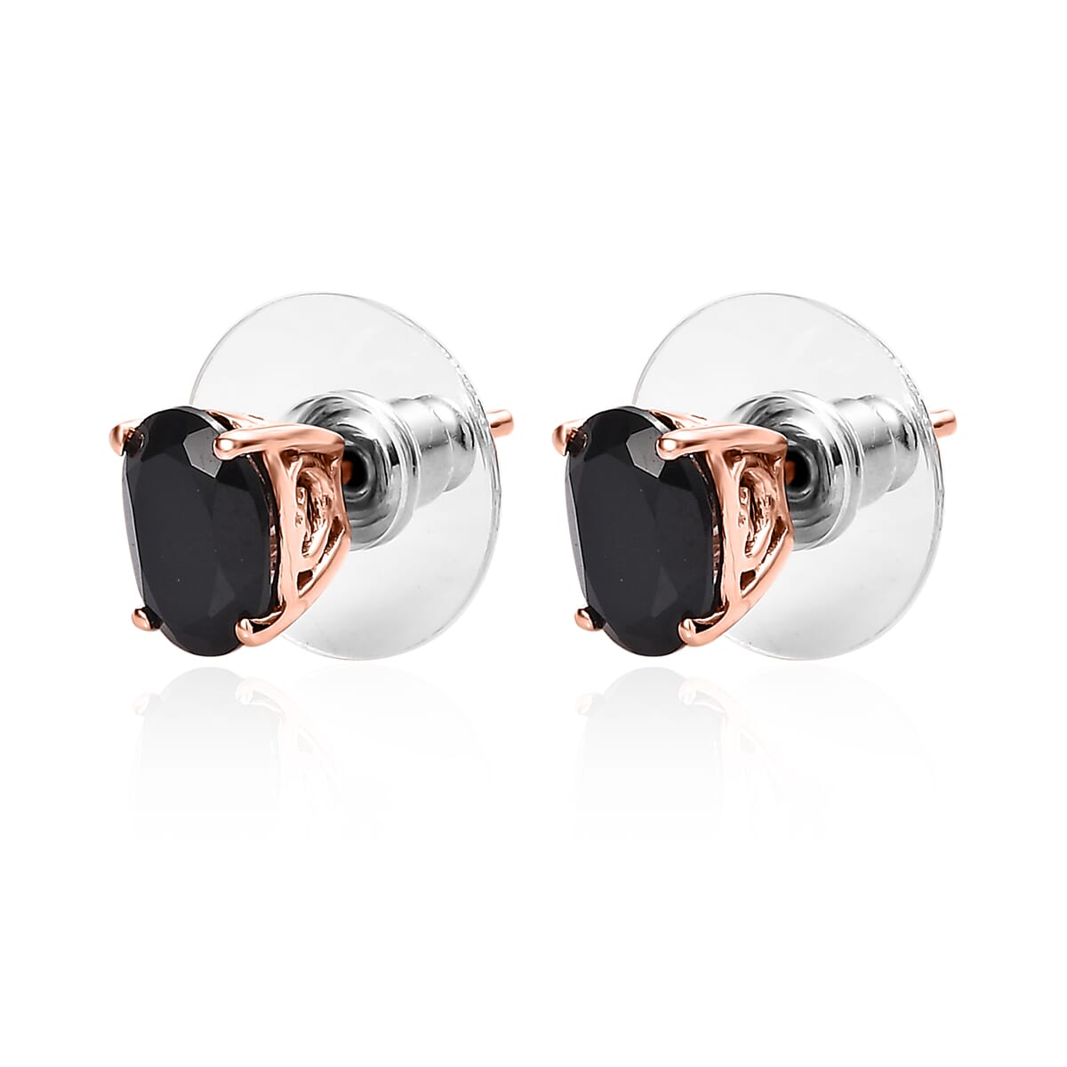 Thai Black Spinel Solitaire Stud Earrings in Platinum Over Sterling Silver 3.10 ctw image number 3