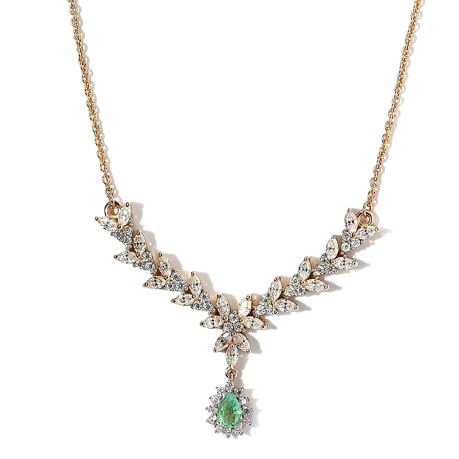 D'Joy Premium Boyaca Colombian Emerald and Moissanite Necklace 18-20 Inches in Vermeil Yellow Gold Over Sterling Silver 2.85 ctw
