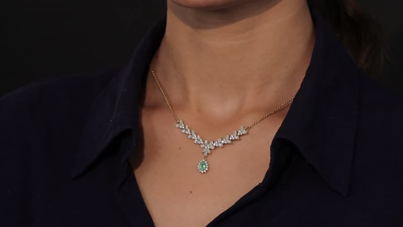 D'Joy Premium Boyaca Colombian Emerald and Moissanite Necklace 18-20 Inches in Vermeil Yellow Gold Over Sterling Silver 2.85 ctw