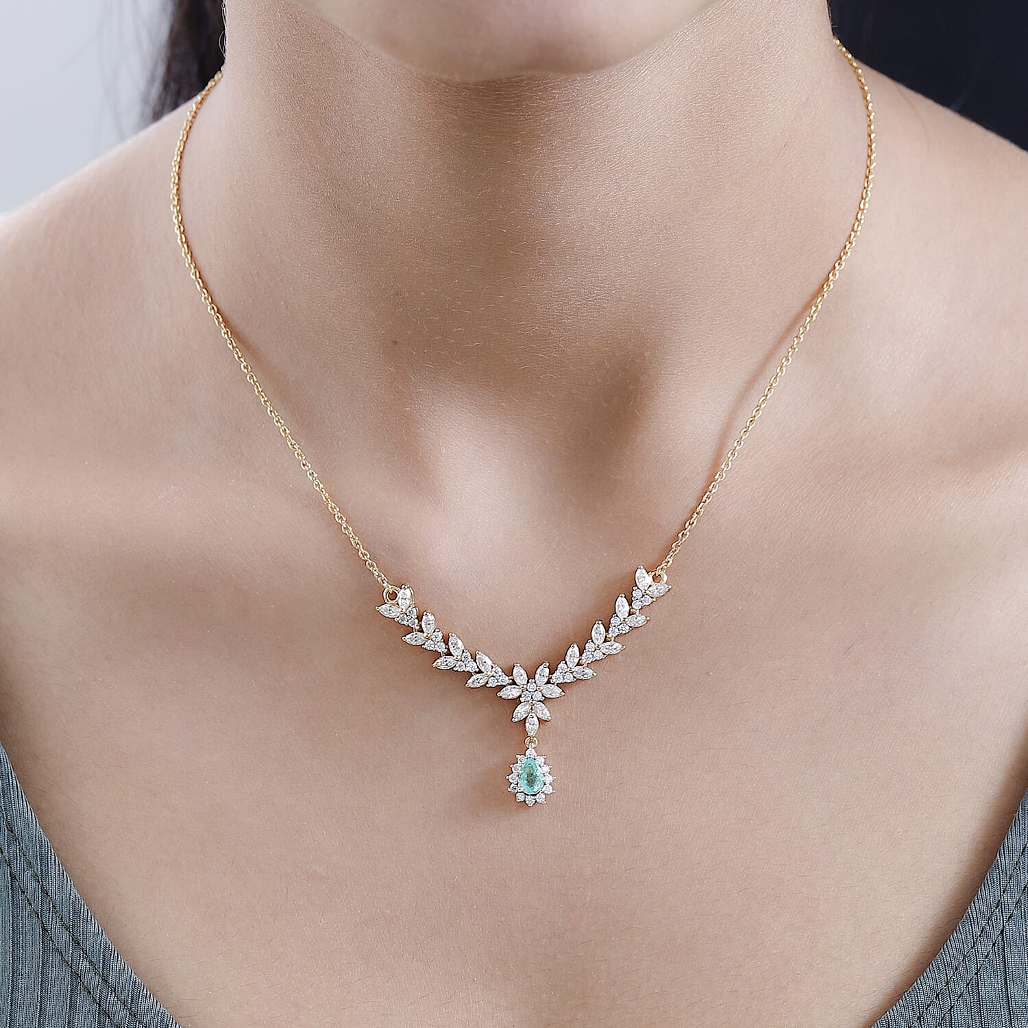 D'Joy Premium Boyaca Colombian Emerald and Moissanite Necklace 18-20 Inches in Vermeil Yellow Gold Over Sterling Silver 2.85 ctw