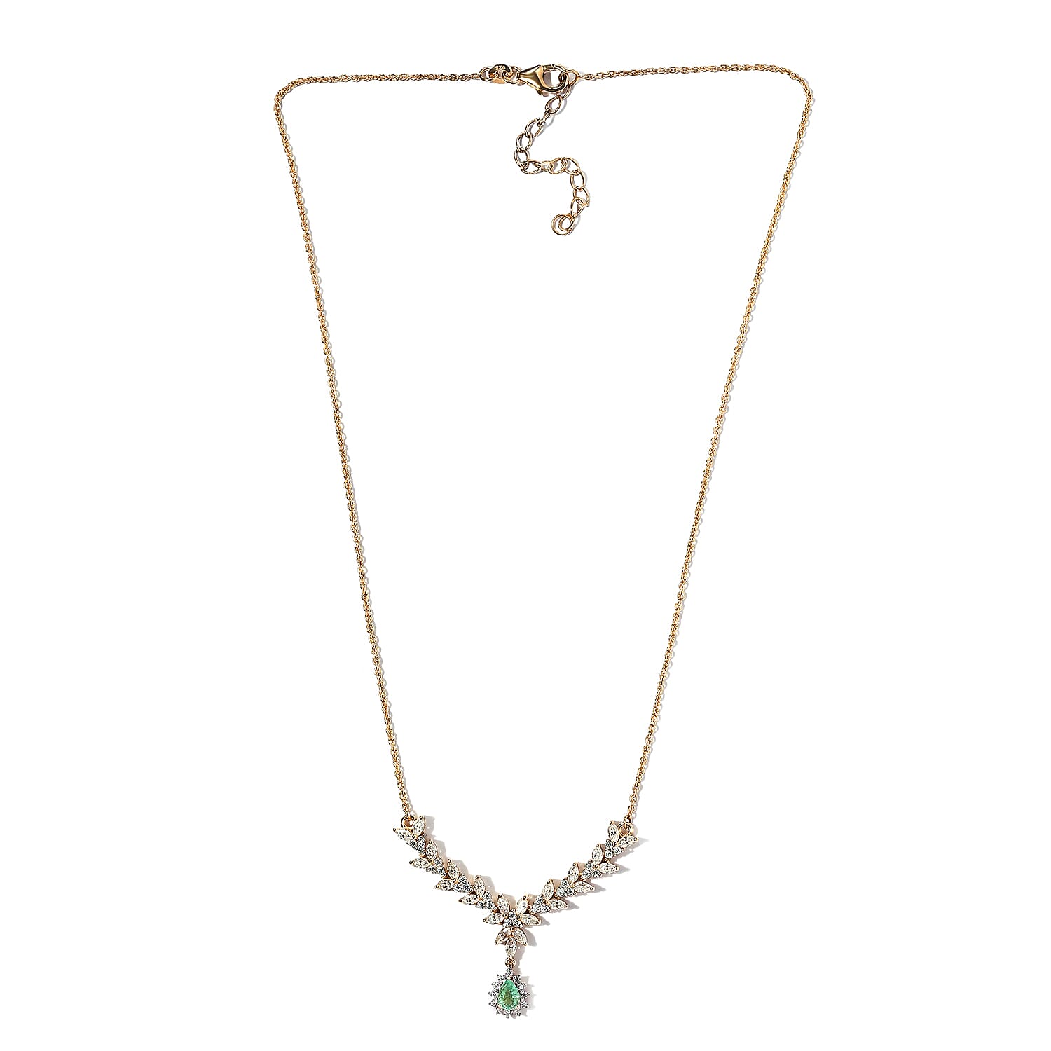 D'Joy Premium Boyaca Colombian Emerald and Moissanite Necklace 18-20 Inches in Vermeil Yellow Gold Over Sterling Silver 2.85 ctw