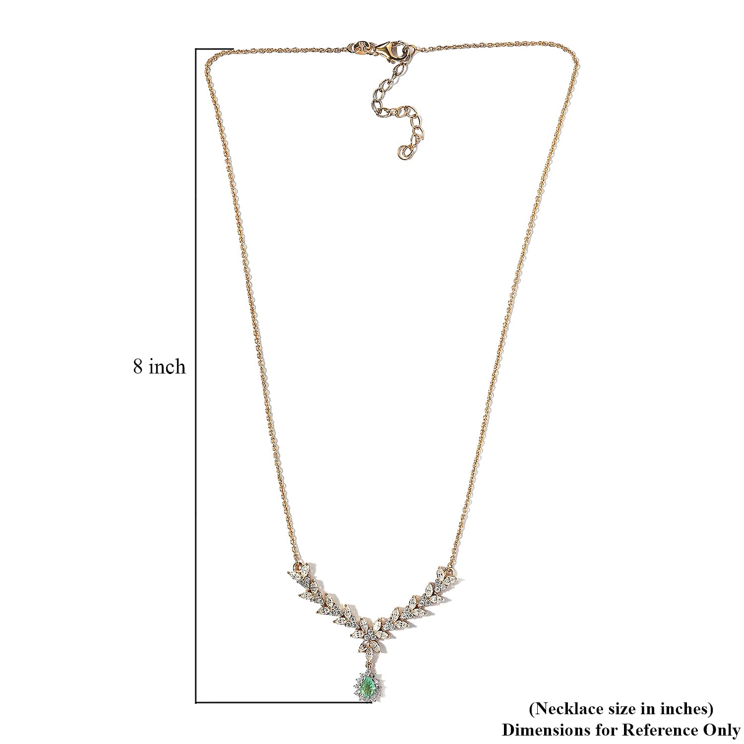 D'Joy Premium Boyaca Colombian Emerald and Moissanite Necklace 18-20 Inches in Vermeil Yellow Gold Over Sterling Silver 2.85 ctw
