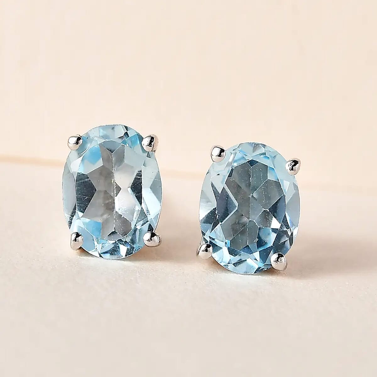 Sky Blue Topaz Solitaire Stud Earrings in Platinum Over Sterling Silver 2.85 ctw image number 1