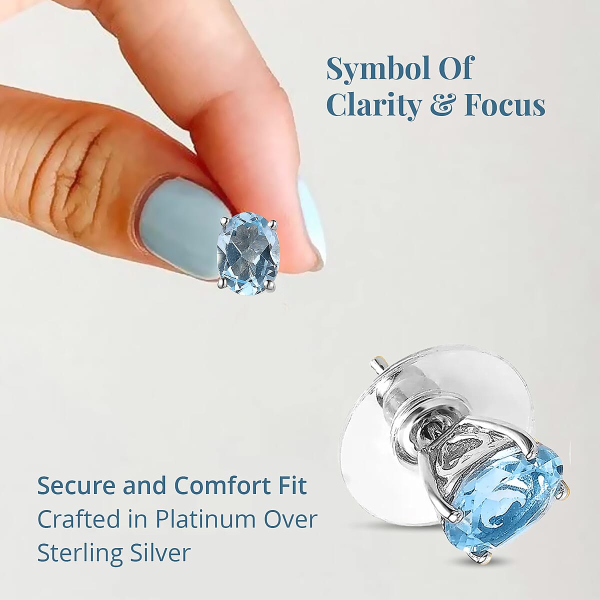 Sky Blue Topaz Solitaire Stud Earrings in Platinum Over Sterling Silver 2.85 ctw image number 3