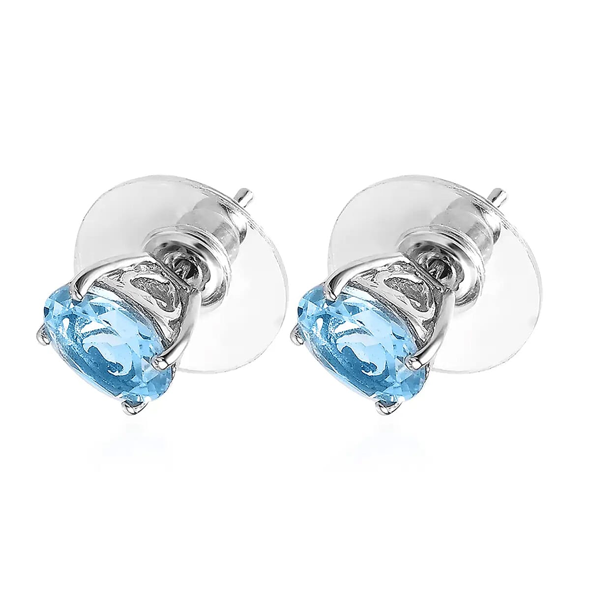 Sky Blue Topaz Solitaire Stud Earrings in Platinum Over Sterling Silver 2.85 ctw image number 5