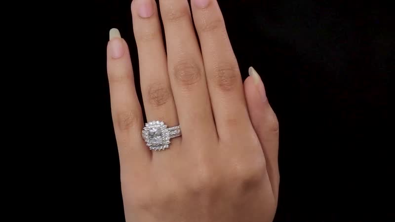 Moissanite (Cush 9x7mm) Double Halo Ring in Vermeil YG Over Sterling Silver (Size 7.0) 2.70 ctw